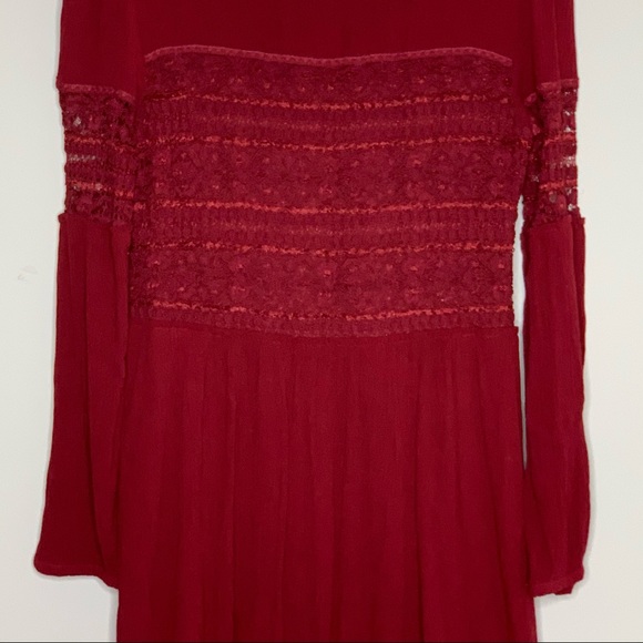Free People Burgandy Boho Knit Lace Detail Dress - Picture 3 of 14